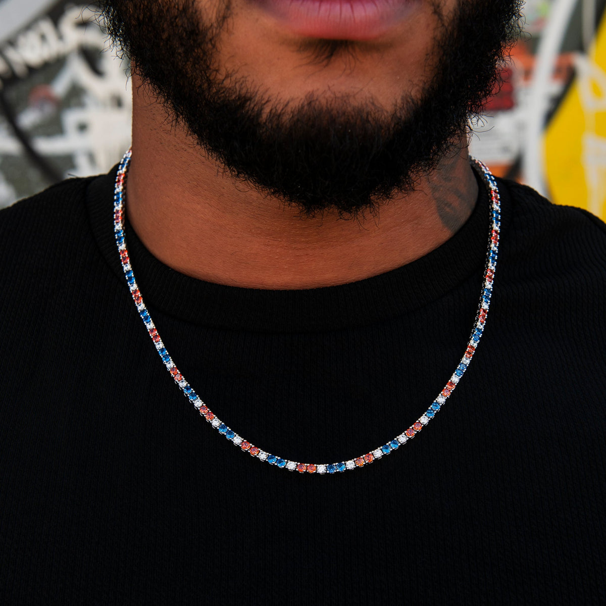 3MM Diamond Tennis Chain - Royal Blue Orange White