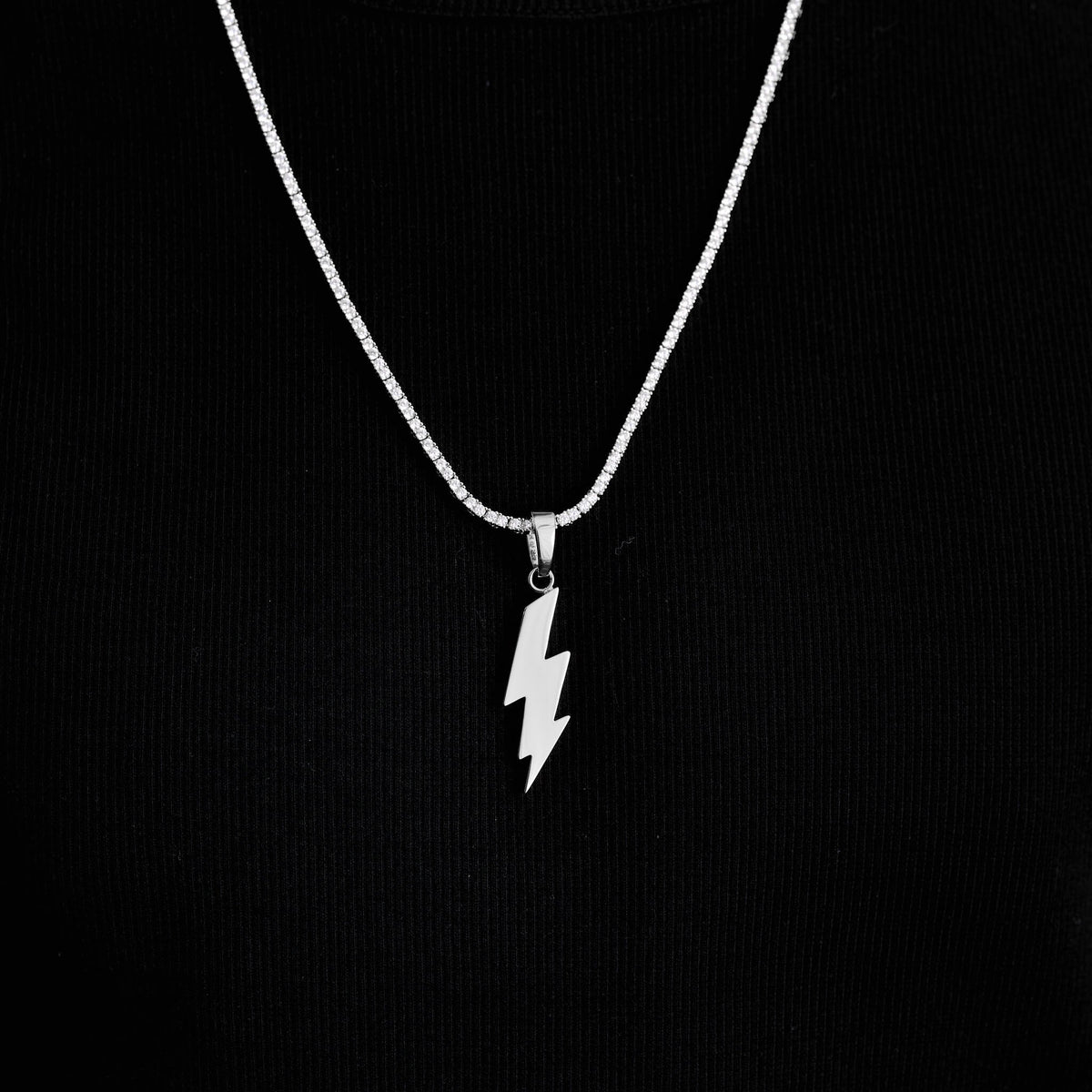 Simple Lightning Bolt Pendant in White Gold